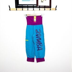 Zumba Wear NWT! Women's Up Down Cargo Capri Pants Lagoon Blue & Purple Size S